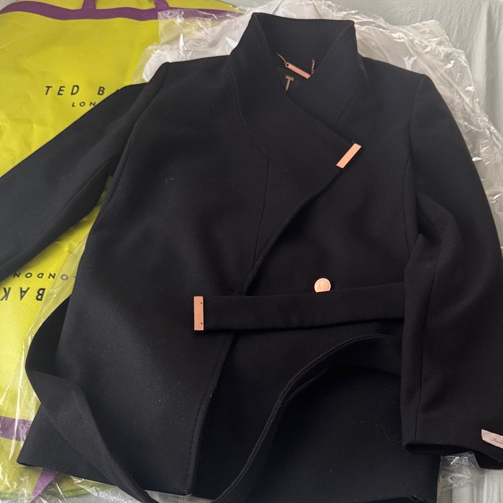 Ted Baker Black Pea Coat with Rose Gold Accents